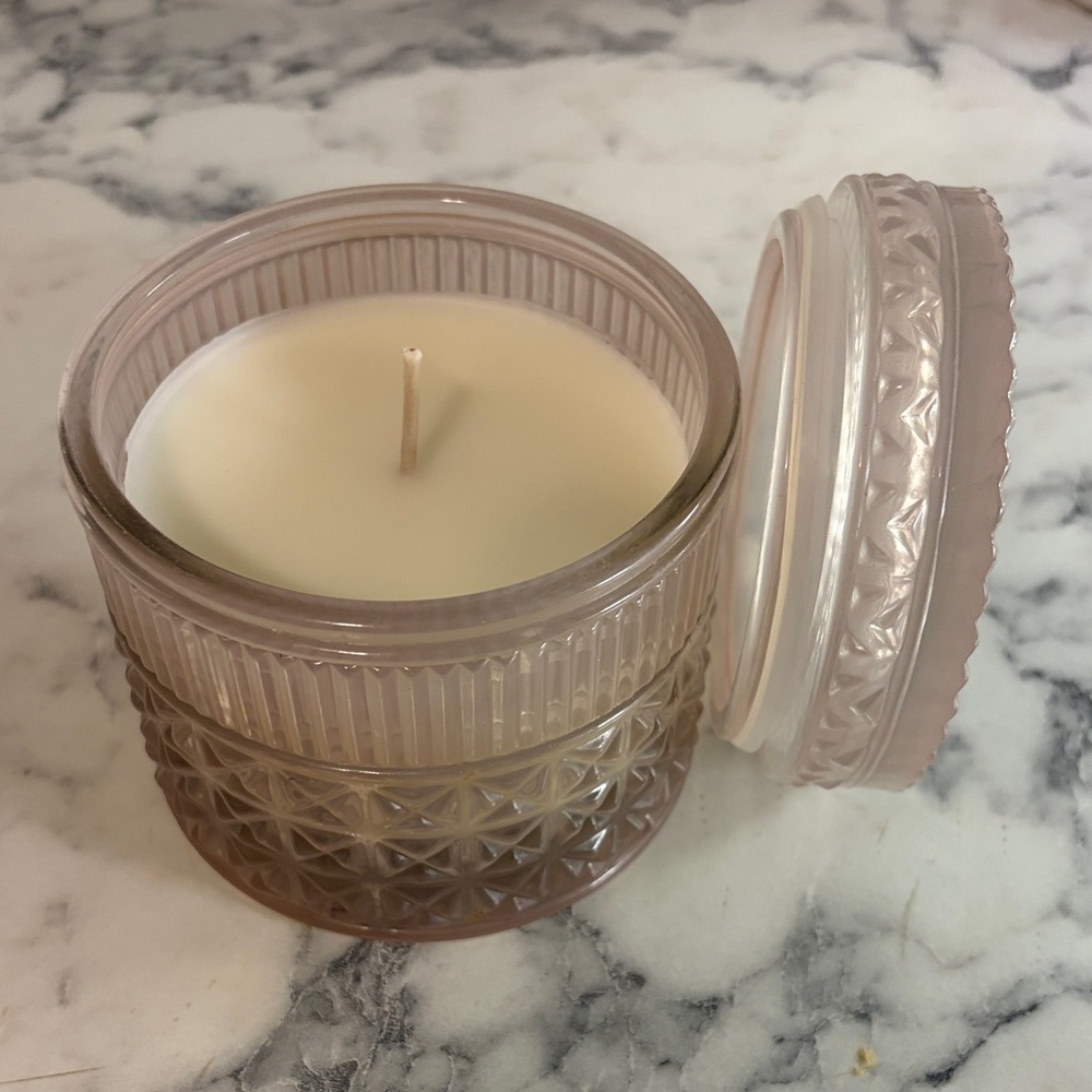 Blush Pink Glass Jar Candle with Decorative Lid - Home Accents